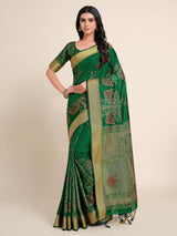 Mimosa Womens Art Silk Saree Kanjivaram style Green Color