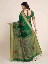 Mimosa Womens Art Silk Saree Kanjivaram style Green Color