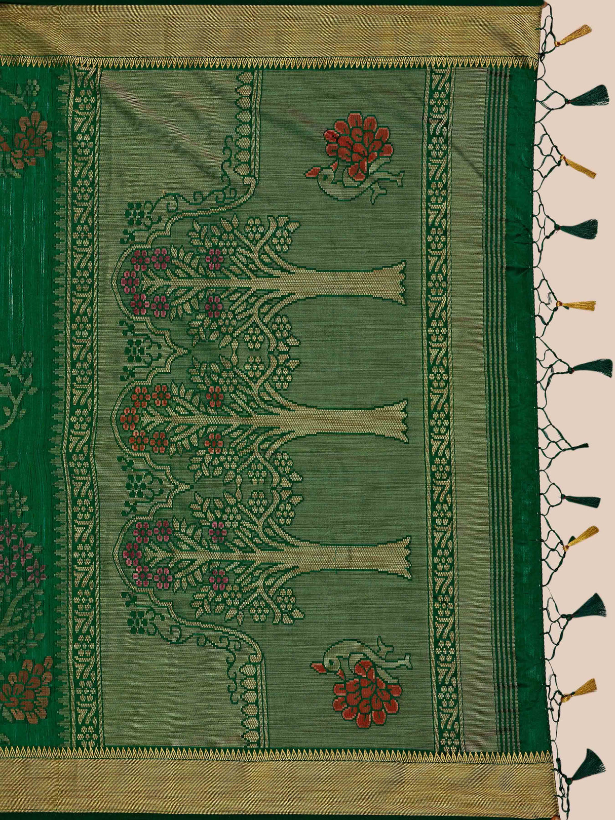 Mimosa Womens Art Silk Saree Kanjivaram style Green Color