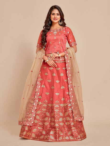 MIMOSA Women's Art Silk Semi-Stitched Lehenga with Unstitched Blouse and Dupatta