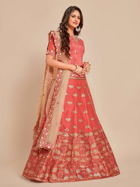 MIMOSA Women's Art Silk Semi-Stitched Lehenga with Unstitched Blouse and Dupatta