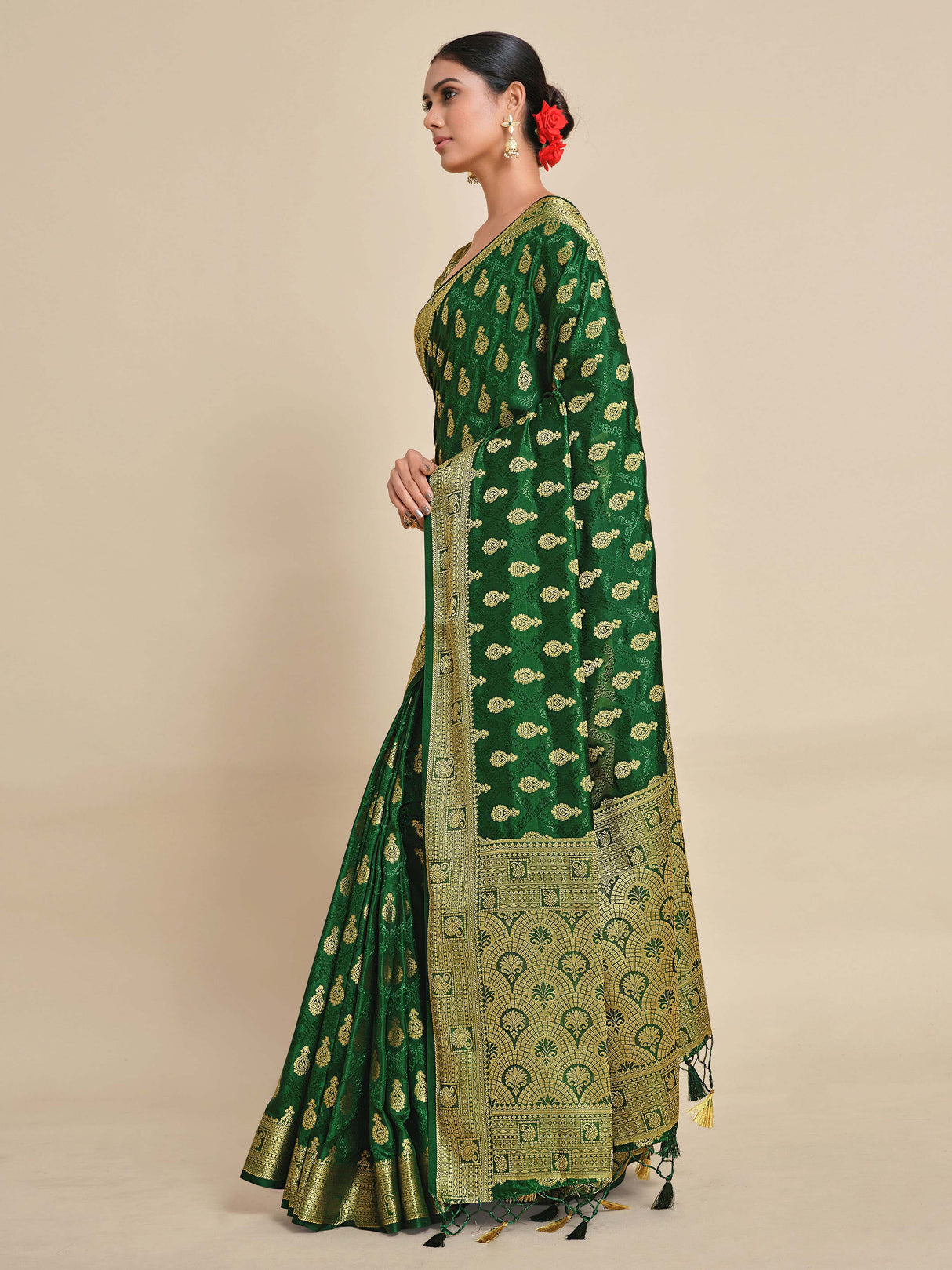 Mimosa Womens Art Silk Saree Kanjivaram BGreen Color