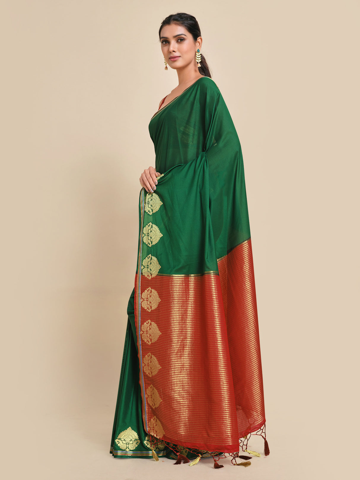 Mimosa Womens Crepe Saree Mysore Silk style BGreen Color