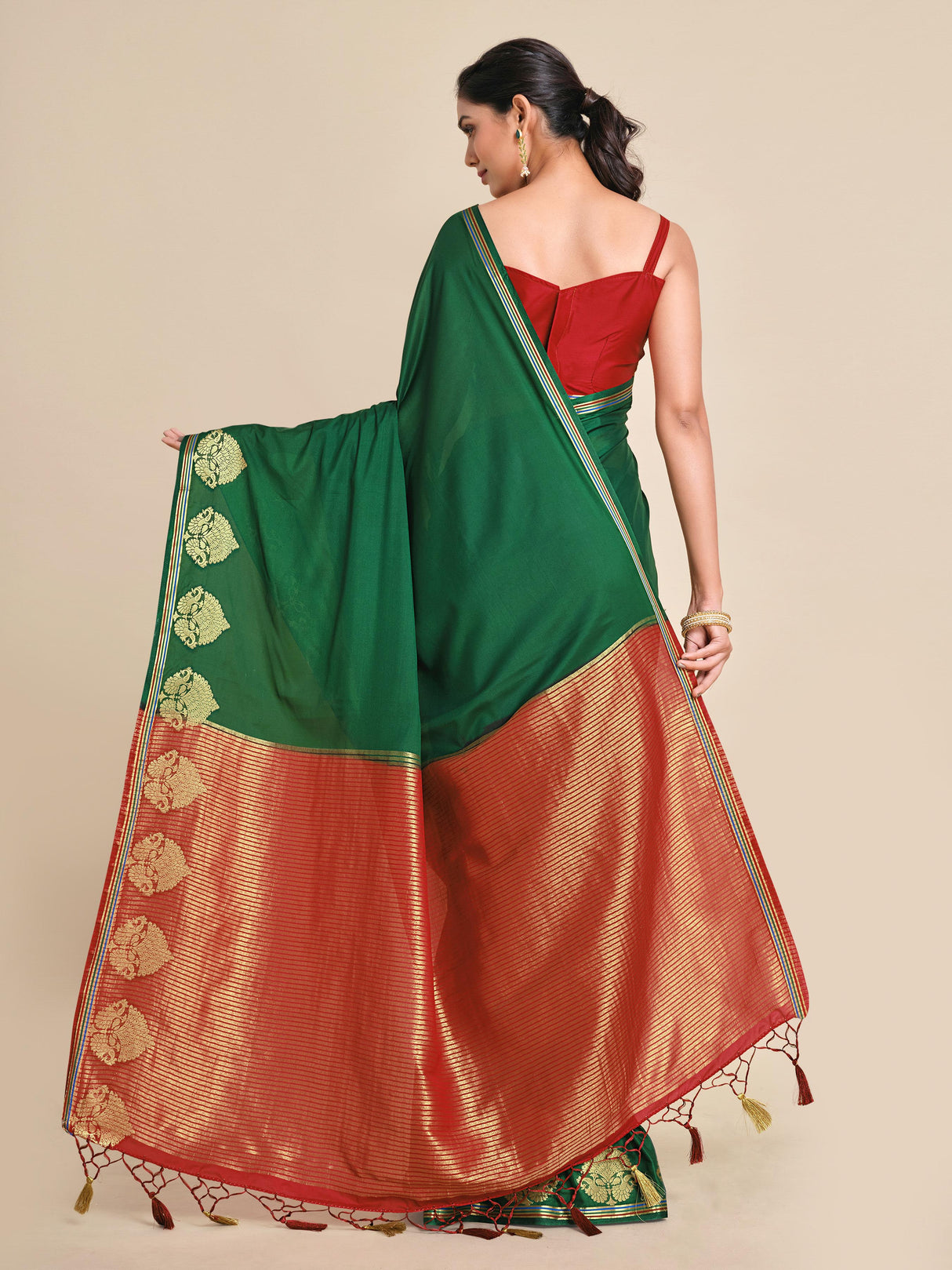 Mimosa Womens Crepe Saree Mysore Silk style BGreen Color