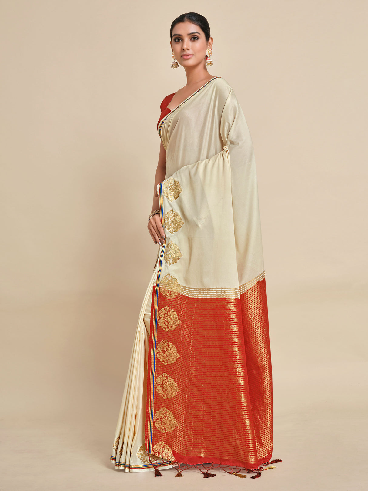 Mimosa Womens Crepe Saree Mysore Silk style Halfwhite Color