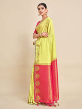 Mimosa Womens Crepe Saree Mysore Silk style Yellow Color