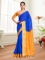 Mimosa Womens Chiffon Saree Banarasi style Royal Blue Color