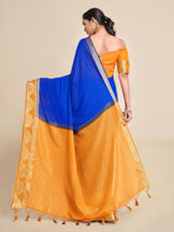 Mimosa Womens Chiffon Saree Banarasi style Royal Blue Color