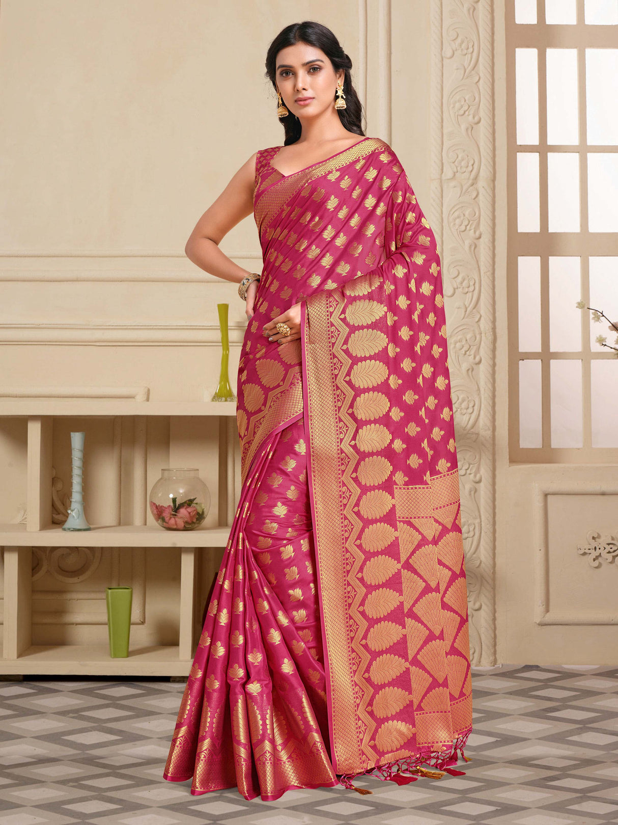 Mimosa Womens Crepe Saree Mysore Silk Gajjari Color