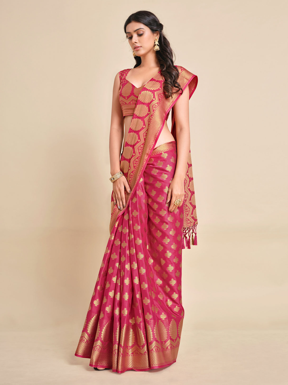 Mimosa Womens Crepe Saree Mysore Silk Gajjari Color