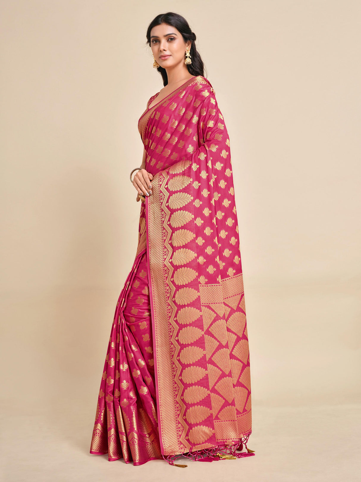 Mimosa Womens Crepe Saree Mysore Silk Gajjari Color