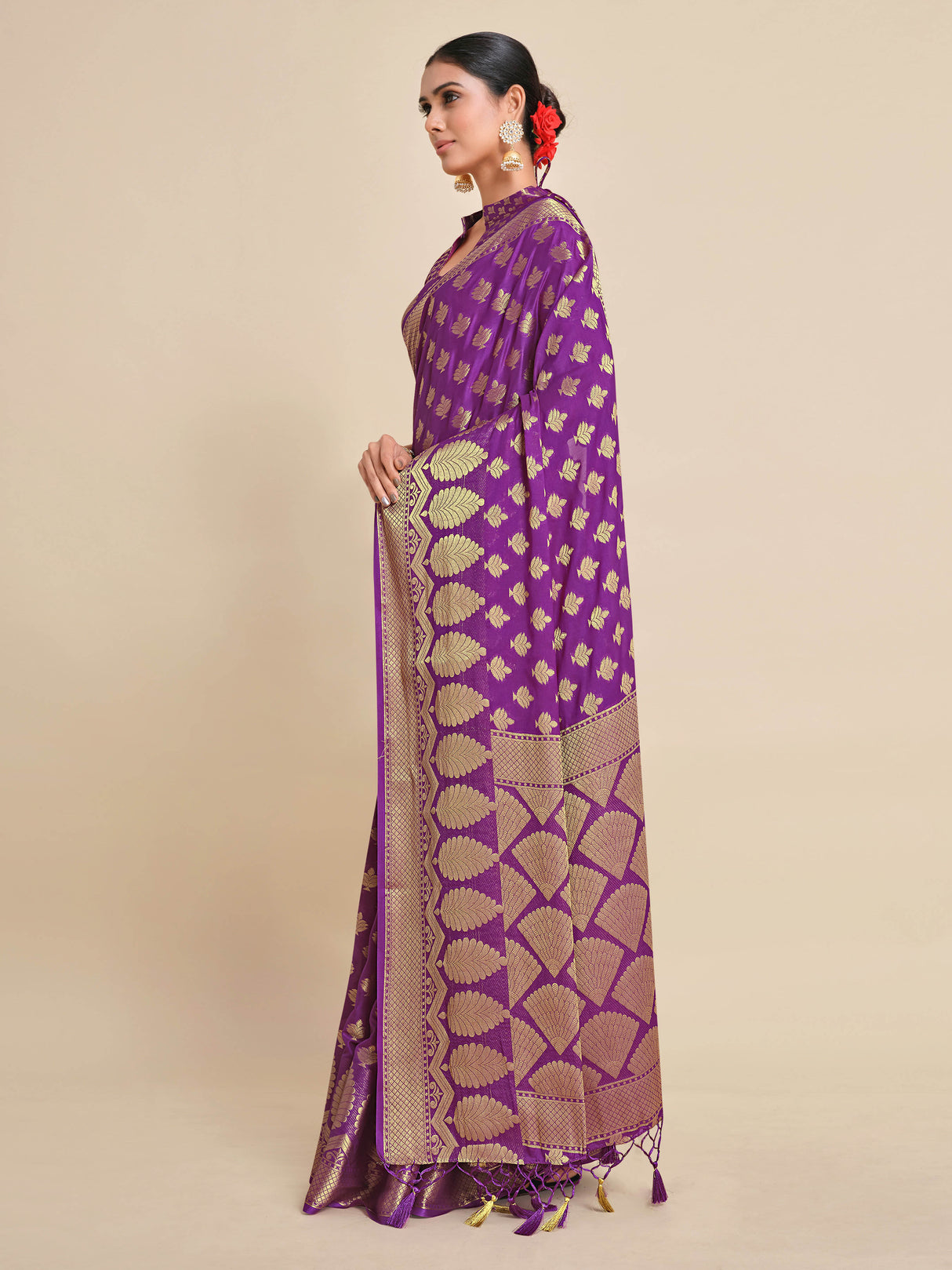 Mimosa Womens Crepe Saree Mysore Silk Purple Color