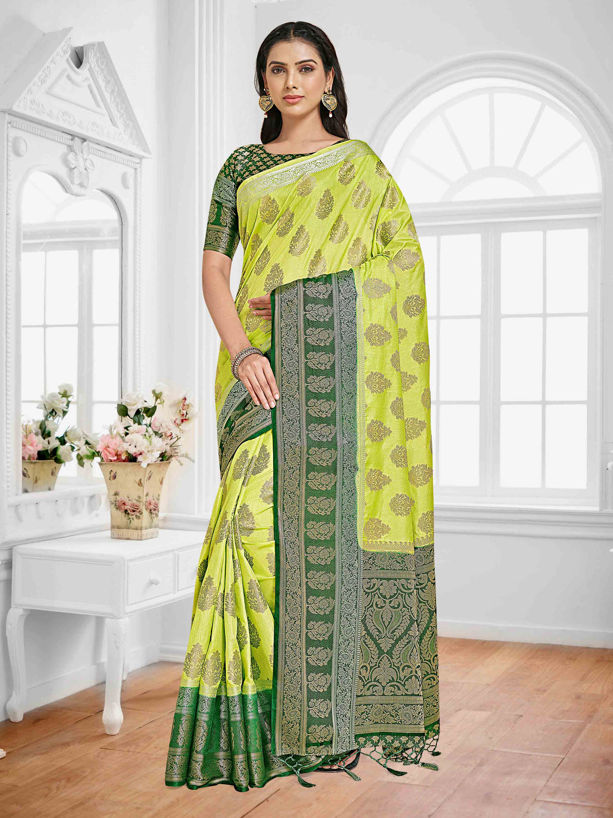 Mimosa Womens Art Silk Saree Kanjivaram Pista Color