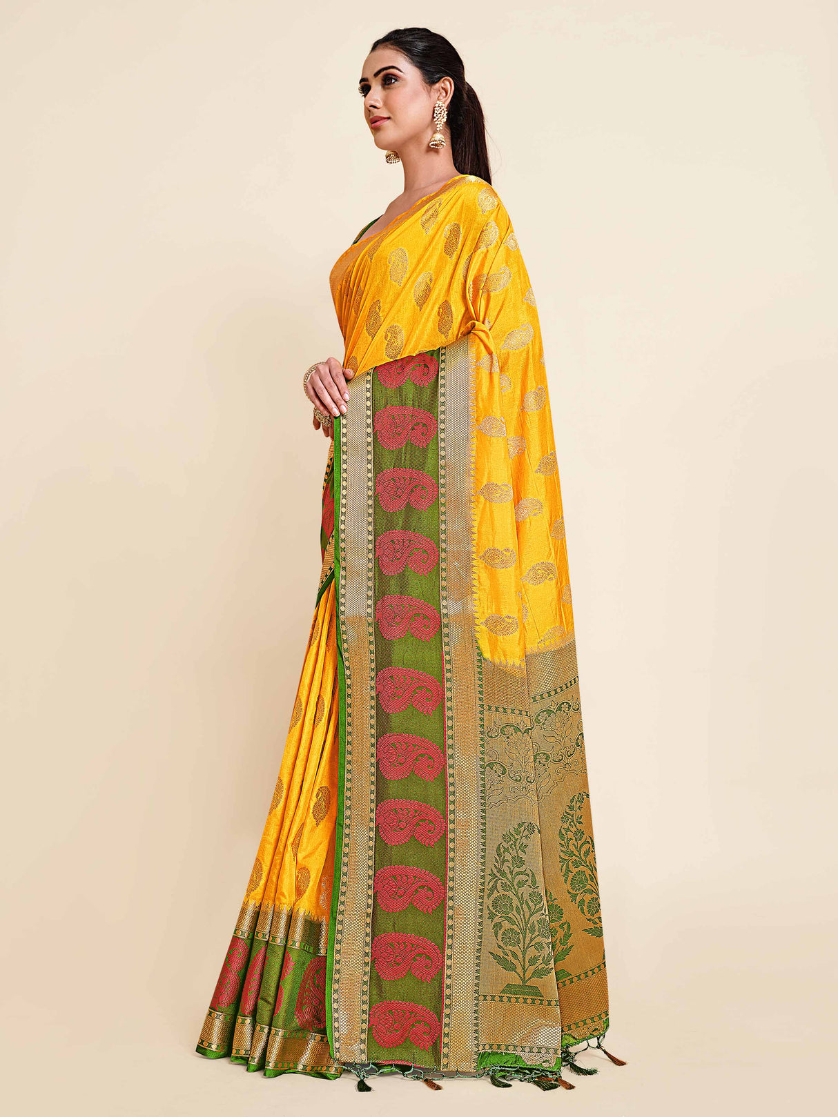 Mimosa Womens Art Silk Saree Kanjivaram Gold Color