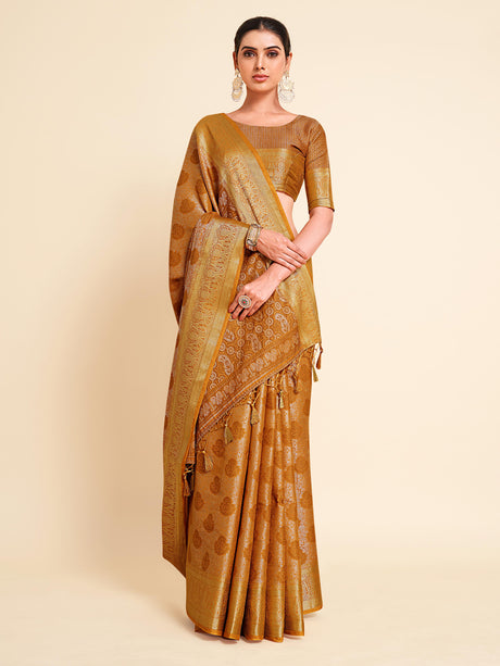 Mimosa Womens Art Silk Saree Kanjivaram Mustard Color