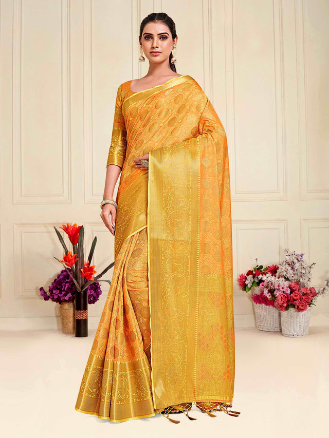 Mimosa Womens Art Silk Saree Kanjivaram Yellow Color