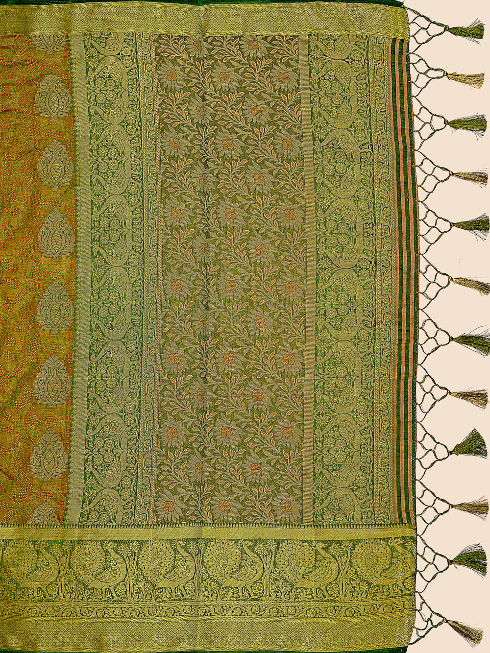 Mimosa Womens Art Silk Saree Kanjivaram Olive Color