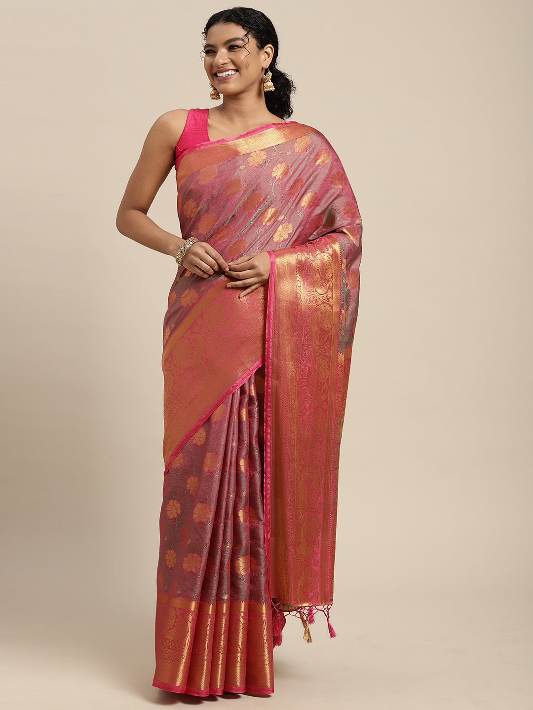 Mimosa Womens Art Silk Saree Kanjivaram Gajjari Color