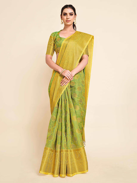 Mimosa Womens Art Silk Saree Kanjivaram Yellow Color