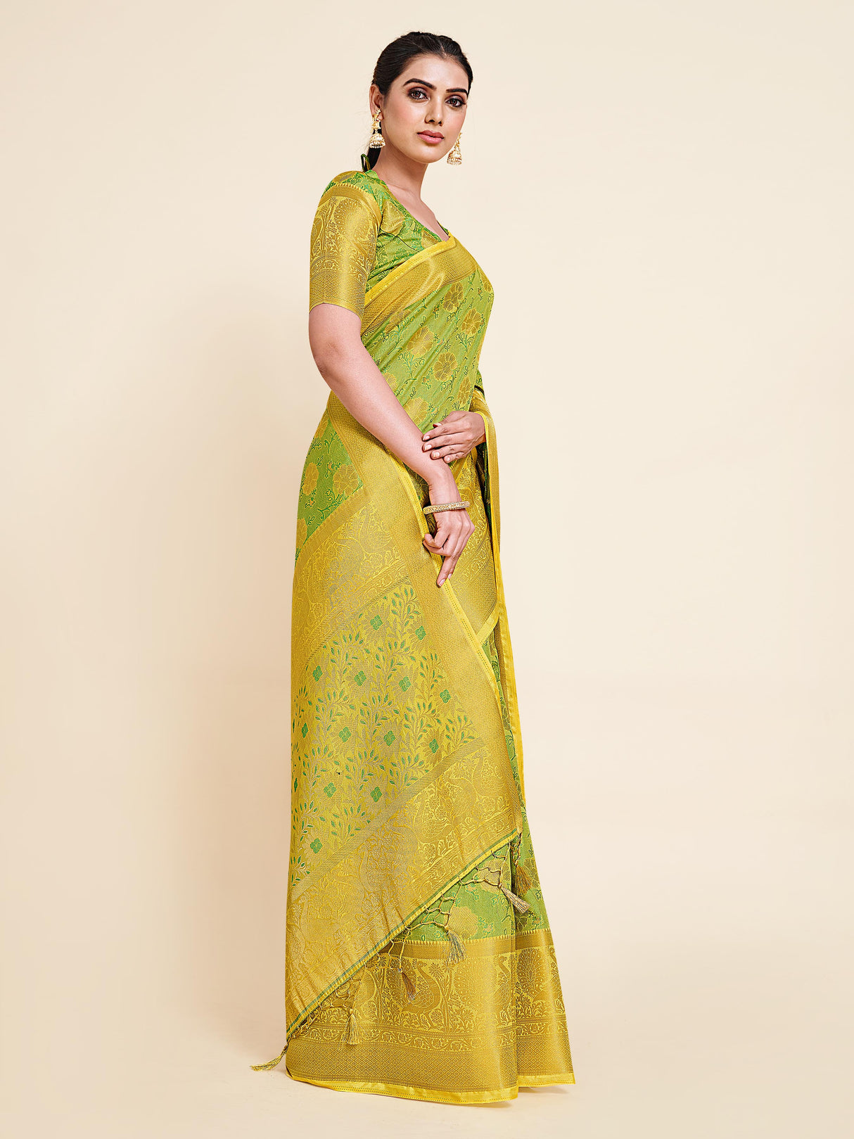 Mimosa Womens Art Silk Saree Kanjivaram Yellow Color