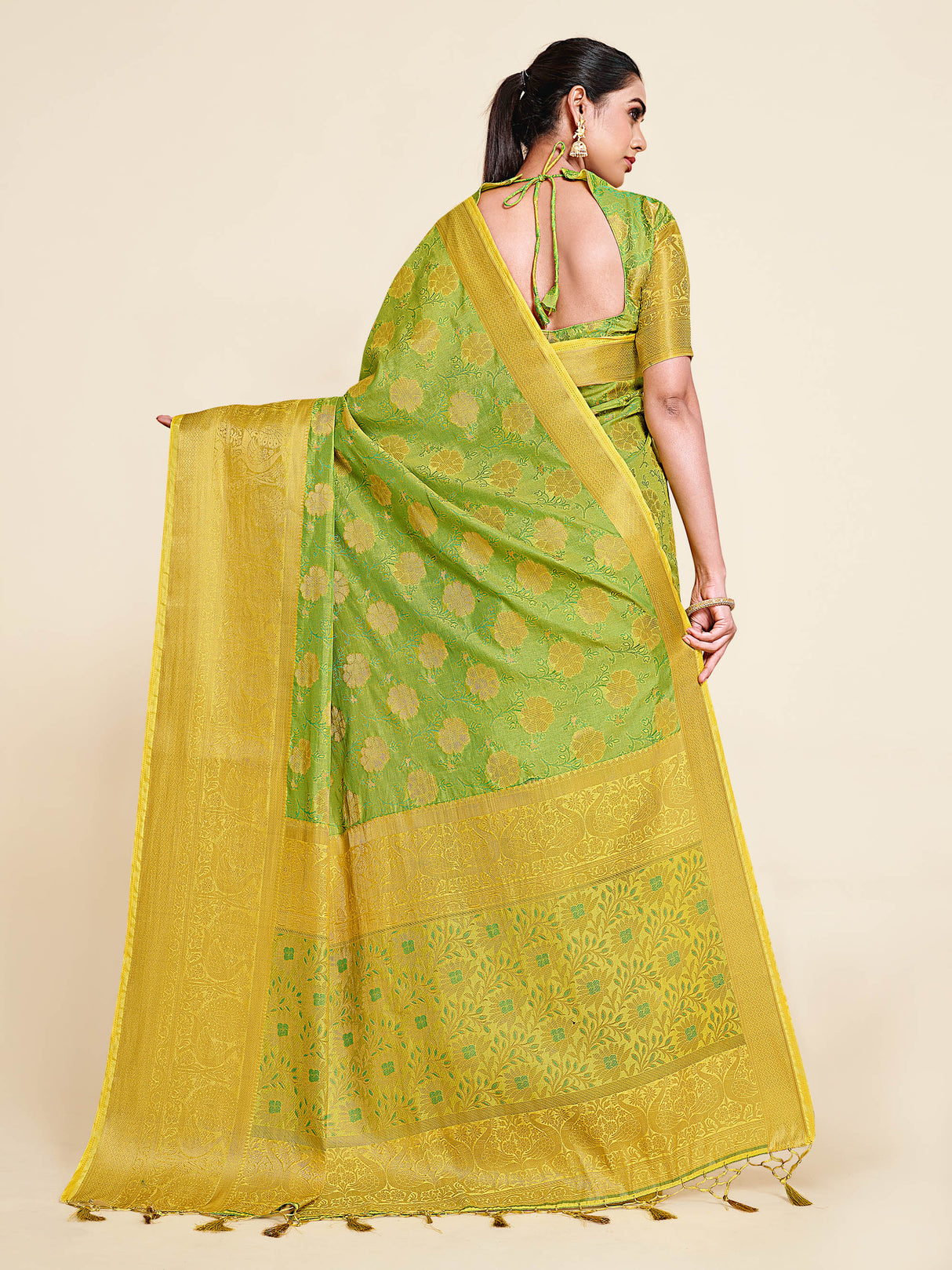 Mimosa Womens Art Silk Saree Kanjivaram Yellow Color