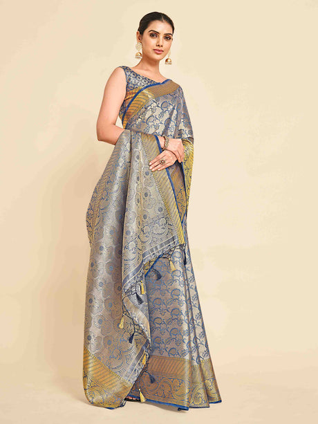 Mimosa Womens Art Silk Saree Kanjivaram Grey Color