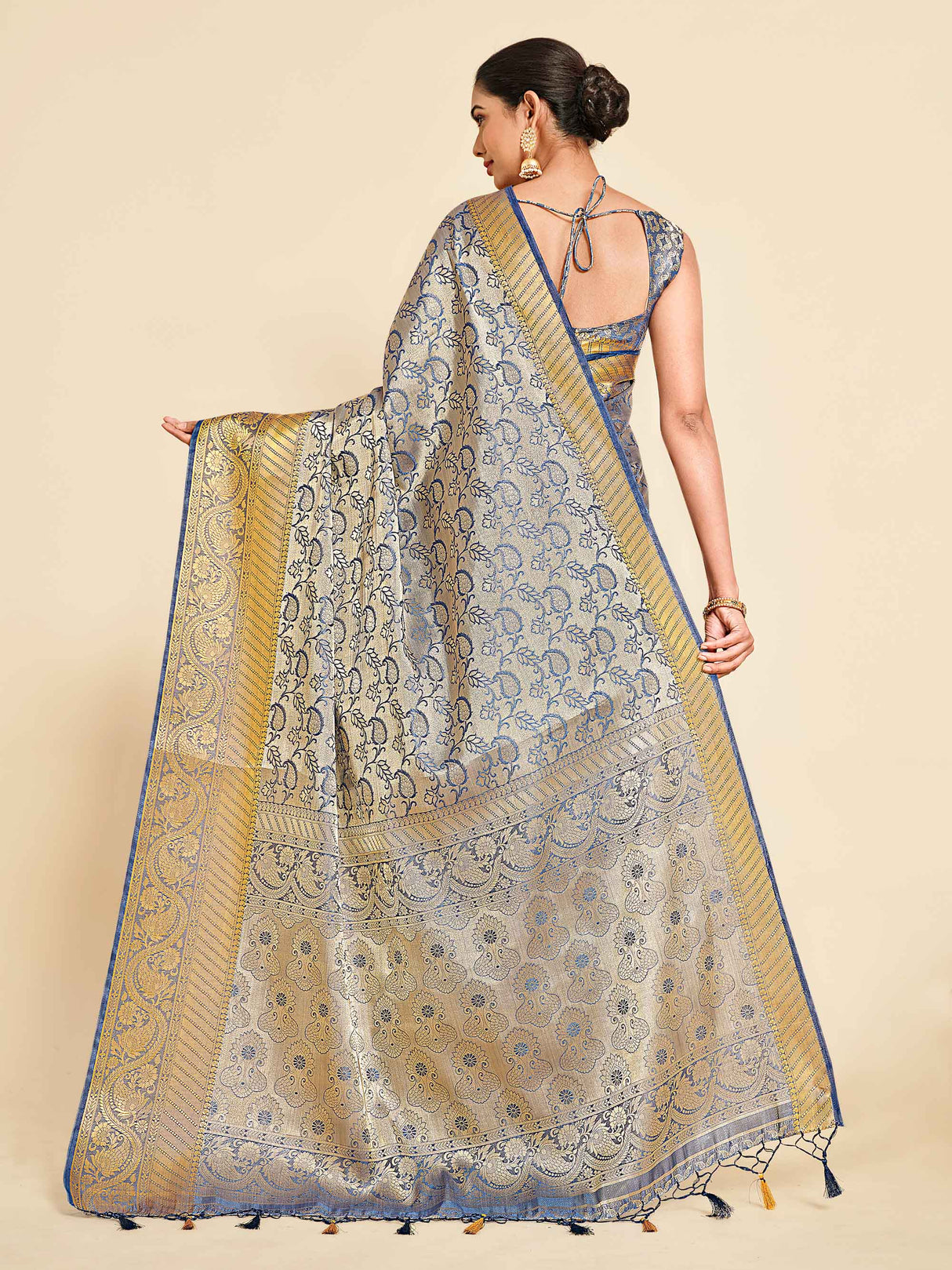 Mimosa Womens Art Silk Saree Kanjivaram Grey Color