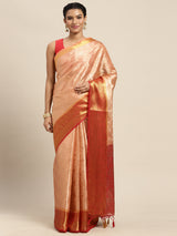 Mimosa Womens Art Silk Saree Kanjivaram Peach Color