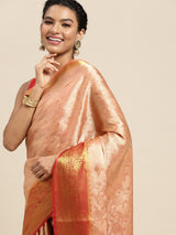 Mimosa Womens Art Silk Saree Kanjivaram Peach Color