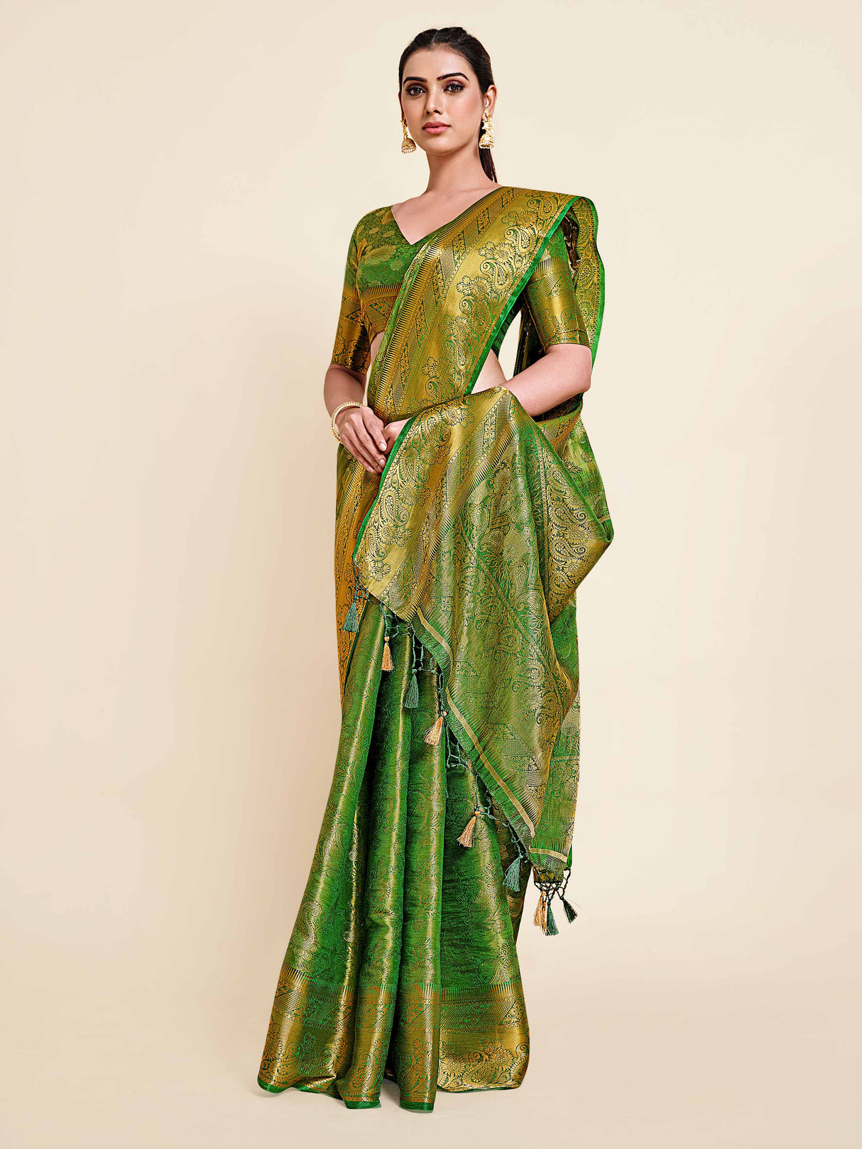 Mimosa Womens Art Silk Saree Kanjivaram Green Color