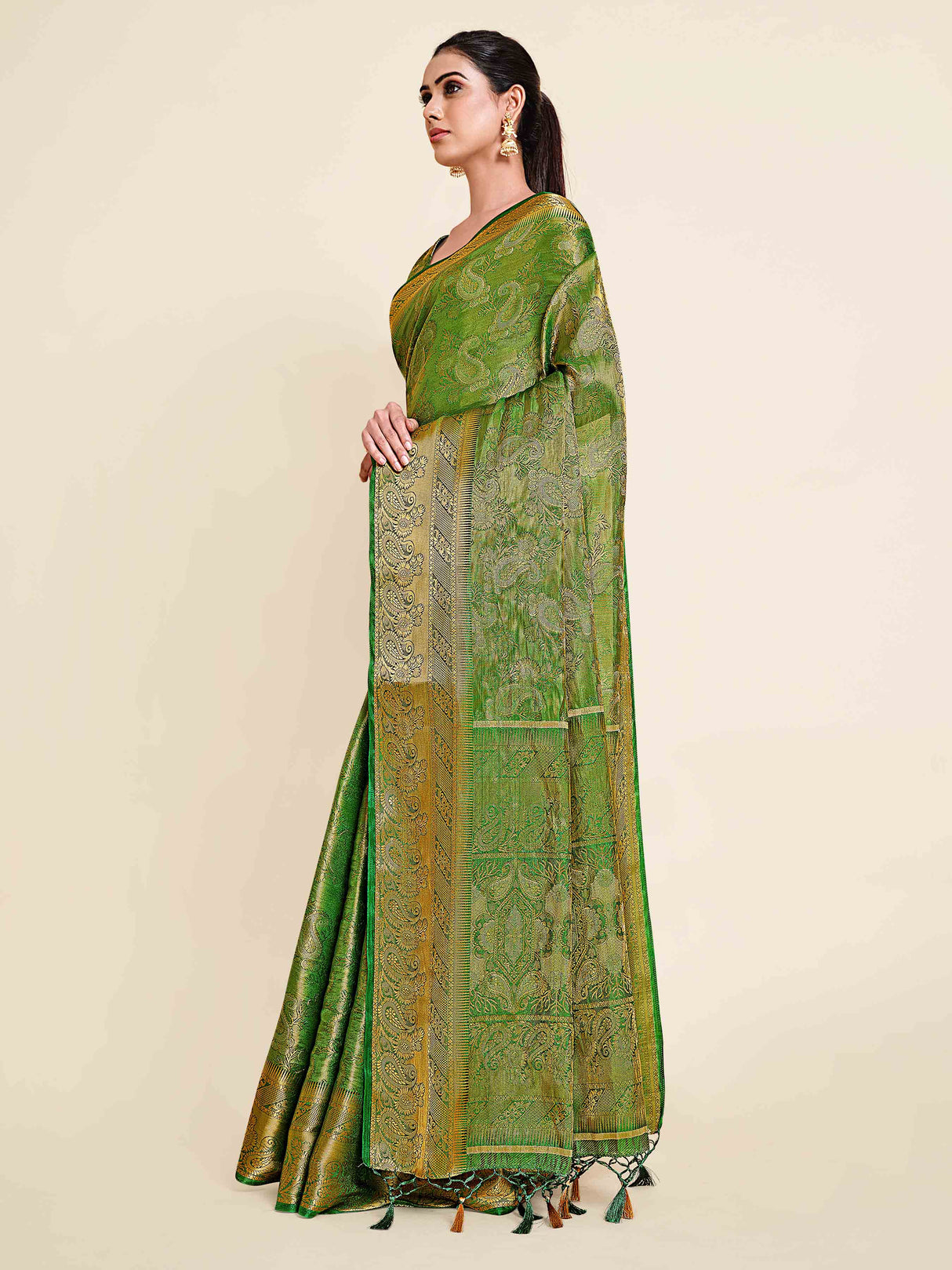 Mimosa Womens Art Silk Saree Kanjivaram Green Color