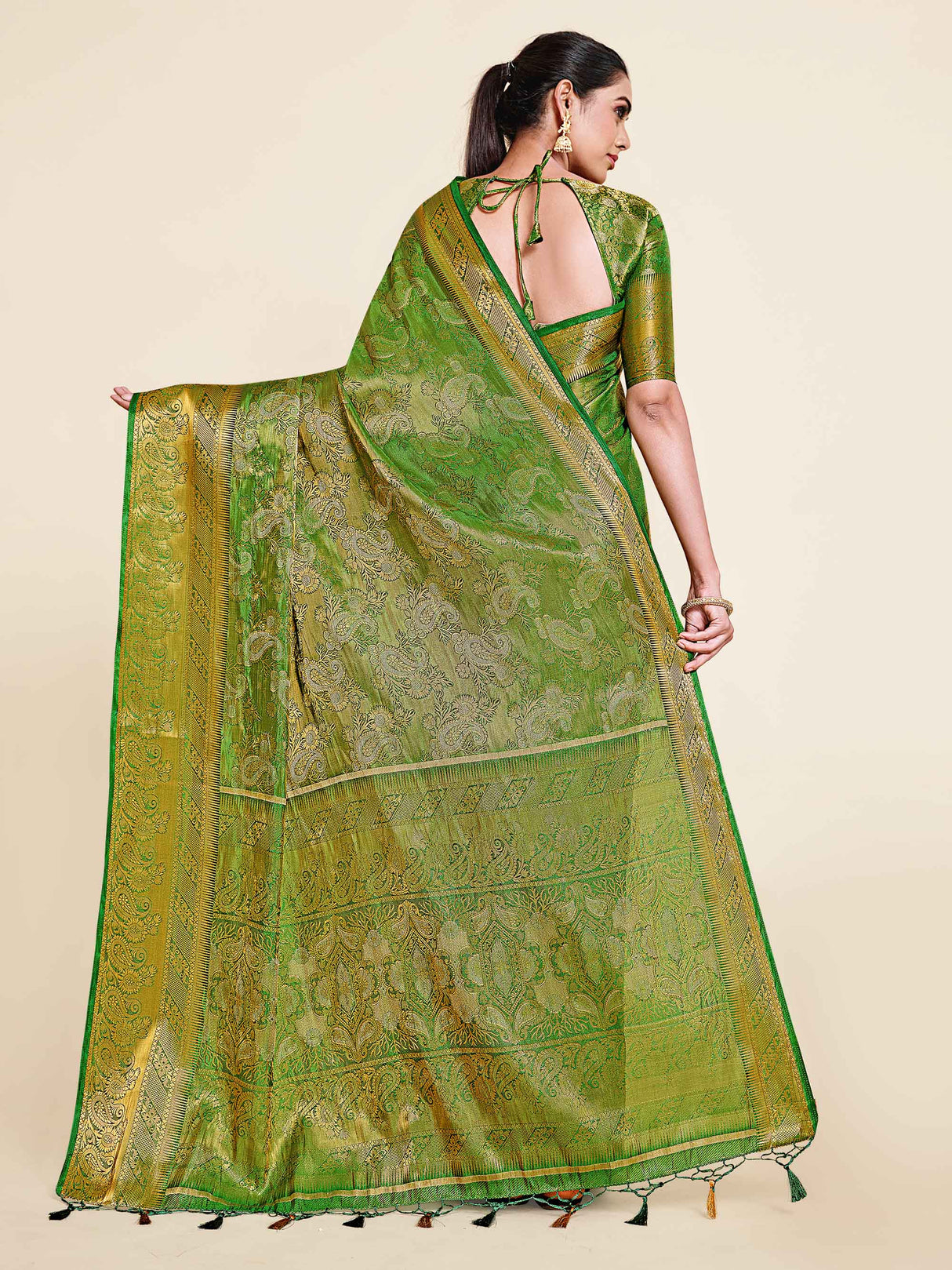 Mimosa Womens Art Silk Saree Kanjivaram Green Color