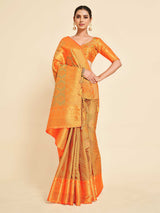 Mimosa Womens Art Silk Saree Kanjivaram Orange Color