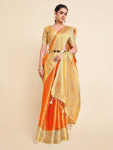 Mimosa Womens Art Silk Saree Kanjivaram Orange Color