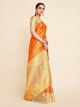 Mimosa Womens Art Silk Saree Kanjivaram Orange Color