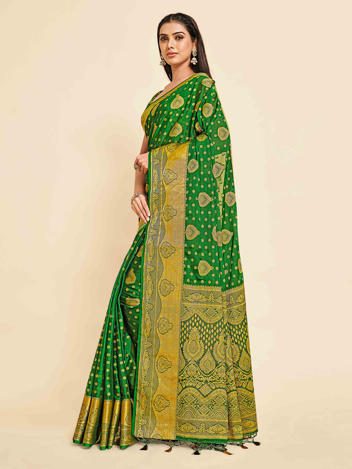 Mimosa Womens Crepe Saree Mysore Silk Green Color