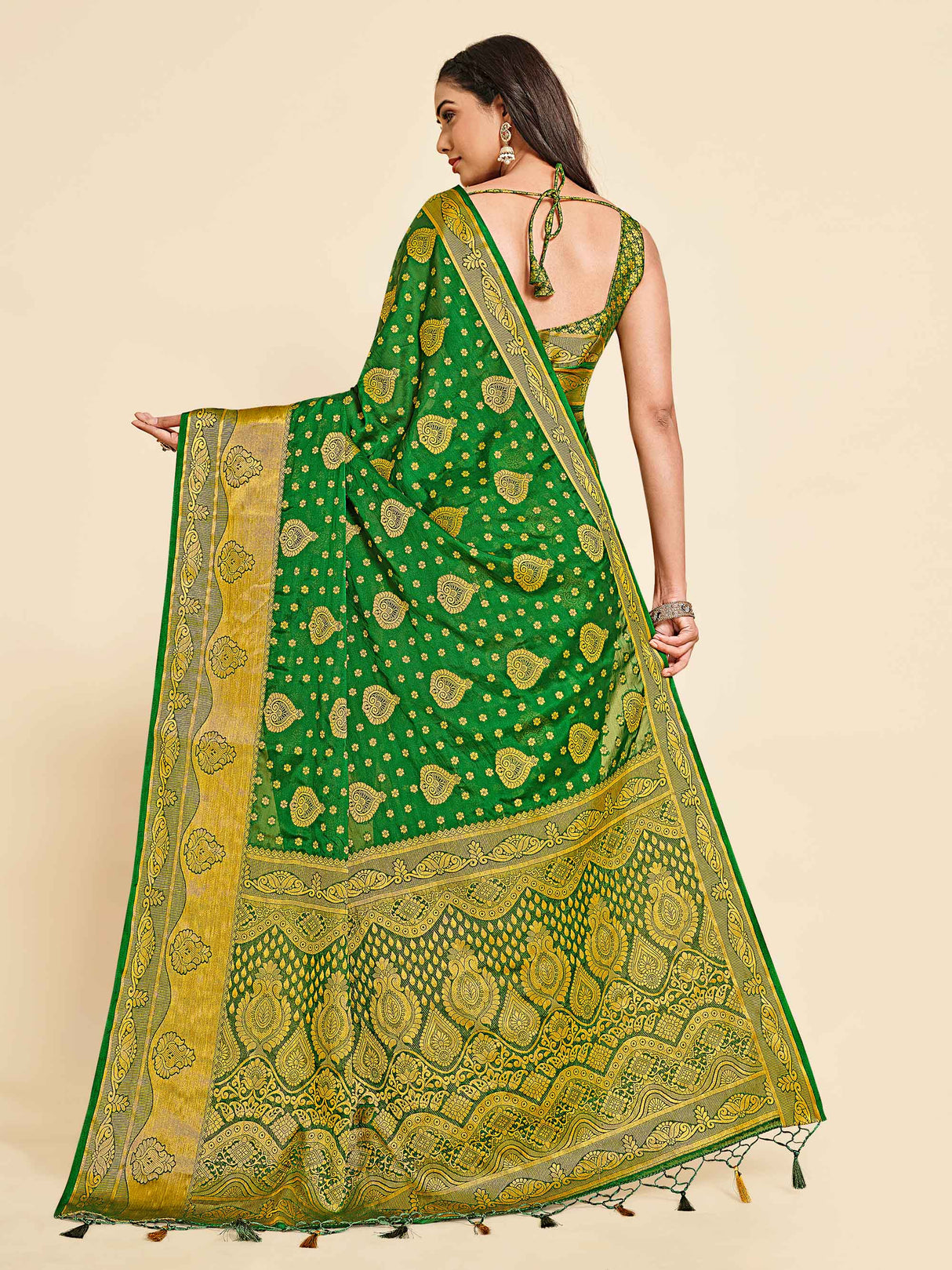 Mimosa Womens Crepe Saree Mysore Silk Green Color