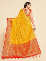 Mimosa Womens Crepe Saree Mysore Silk Gold Color