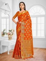 Mimosa Womens Crepe Saree Mysore Silk Rust Color