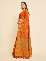 Mimosa Womens Crepe Saree Mysore Silk Rust Color