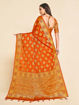 Mimosa Womens Crepe Saree Mysore Silk Rust Color