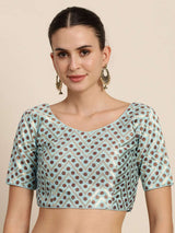 Mimosa Women Turquoise Blue & Brown Woven Design Readymade Blouse