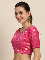 Mimosa Women Magenta & Golden Woven Design Readymade Saree Blouse