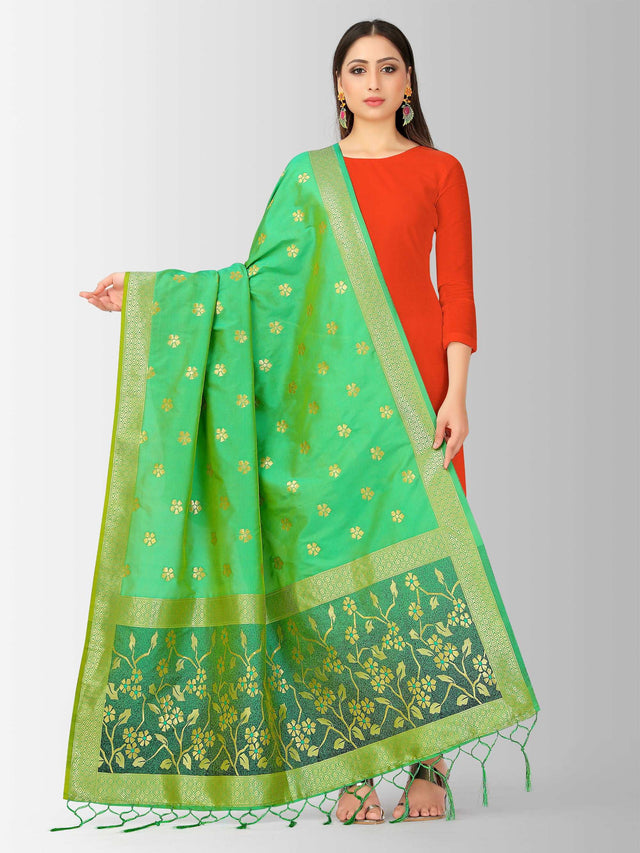 MIMOSA Women's Banarasi Art Silk dupatta Turquoise Color