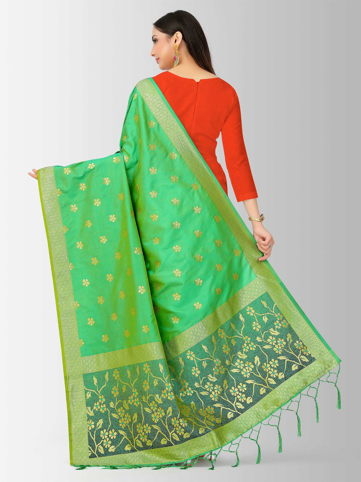 MIMOSA Women's Banarasi Art Silk dupatta Turquoise Color