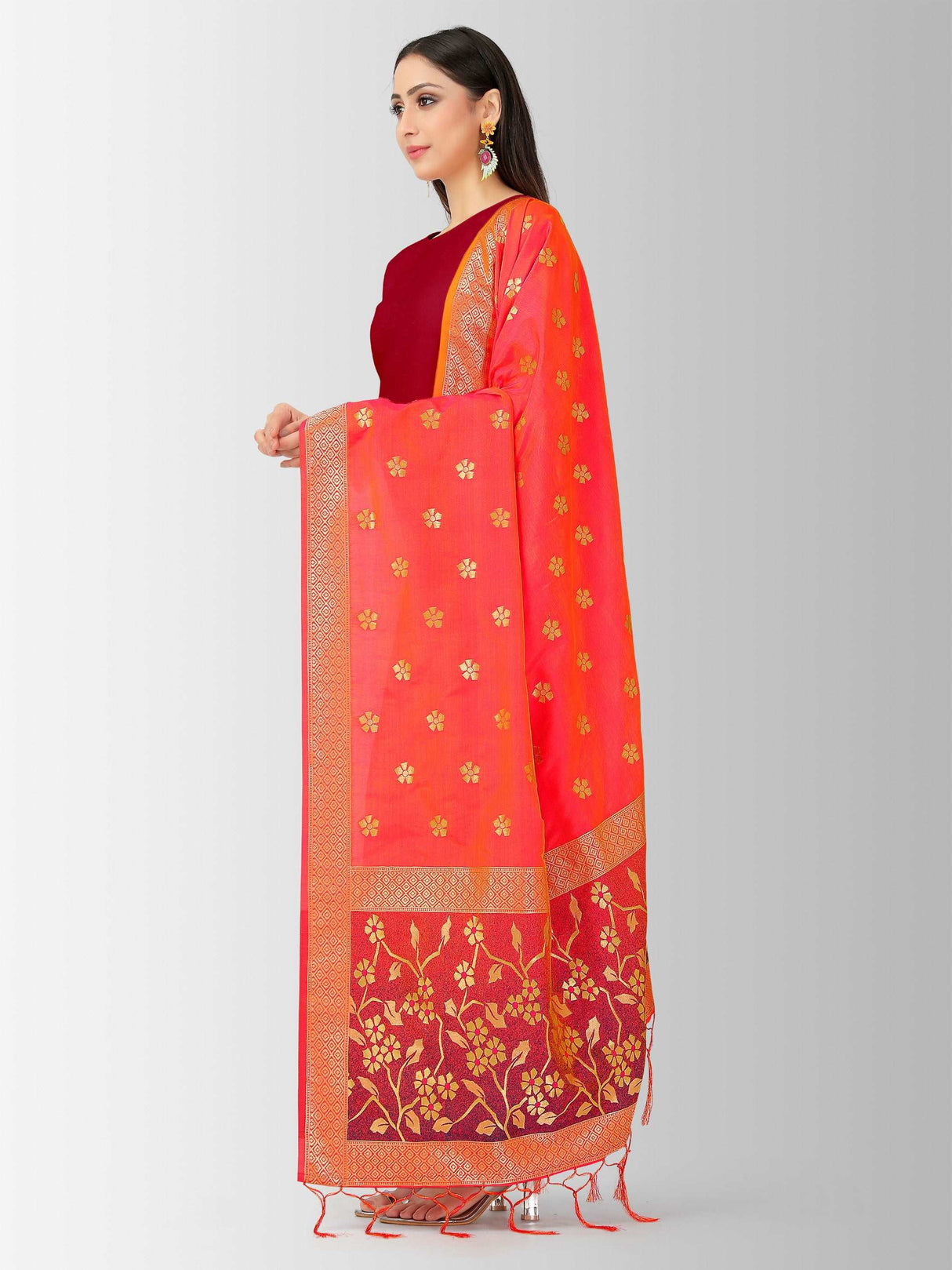 MIMOSA Women's Banarasi Art Silk dupatta Pink Color