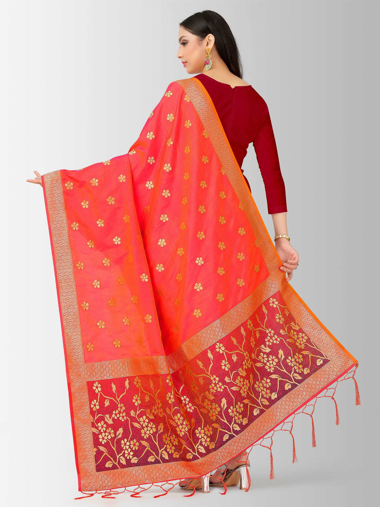 MIMOSA Women's Banarasi Art Silk dupatta Pink Color