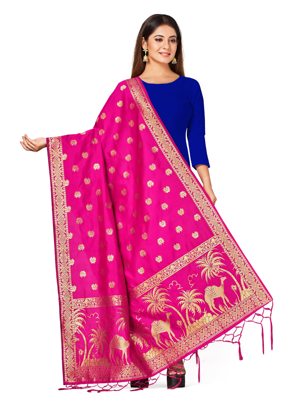 MIMOSA Women's Banarasi Art Silk dupatta Color Pink