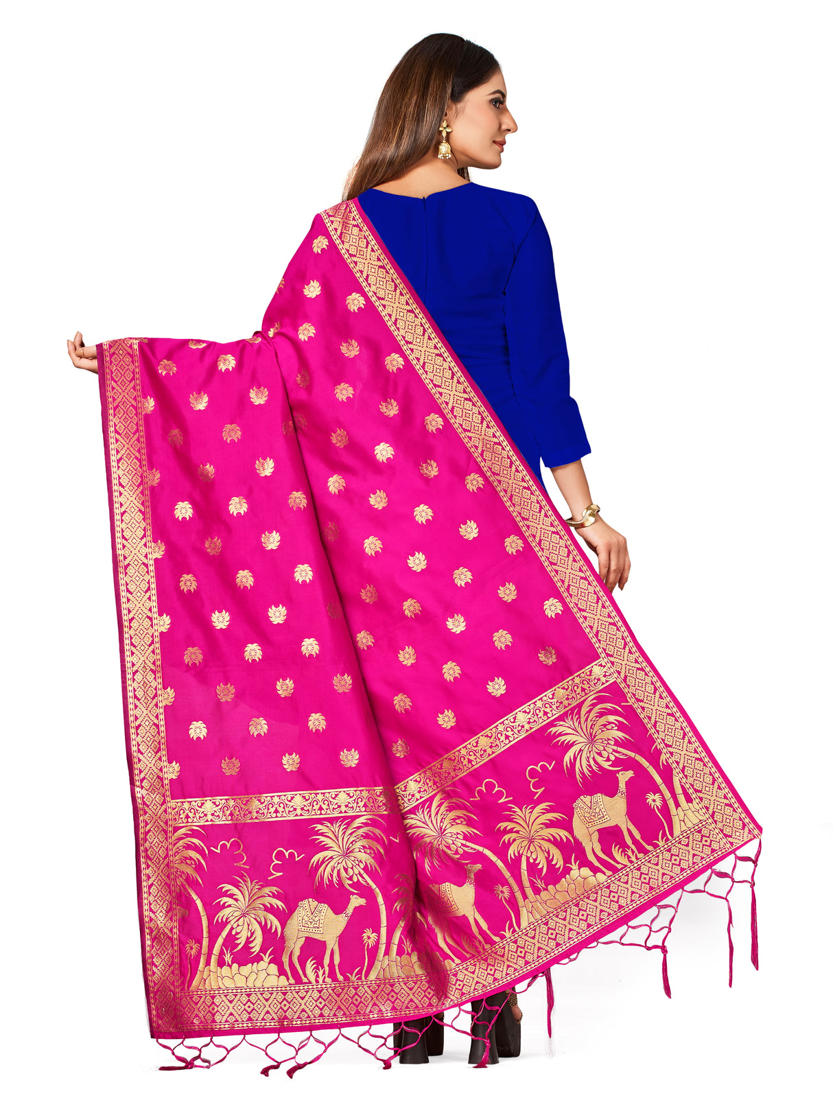 MIMOSA Women's Banarasi Art Silk dupatta Color Pink