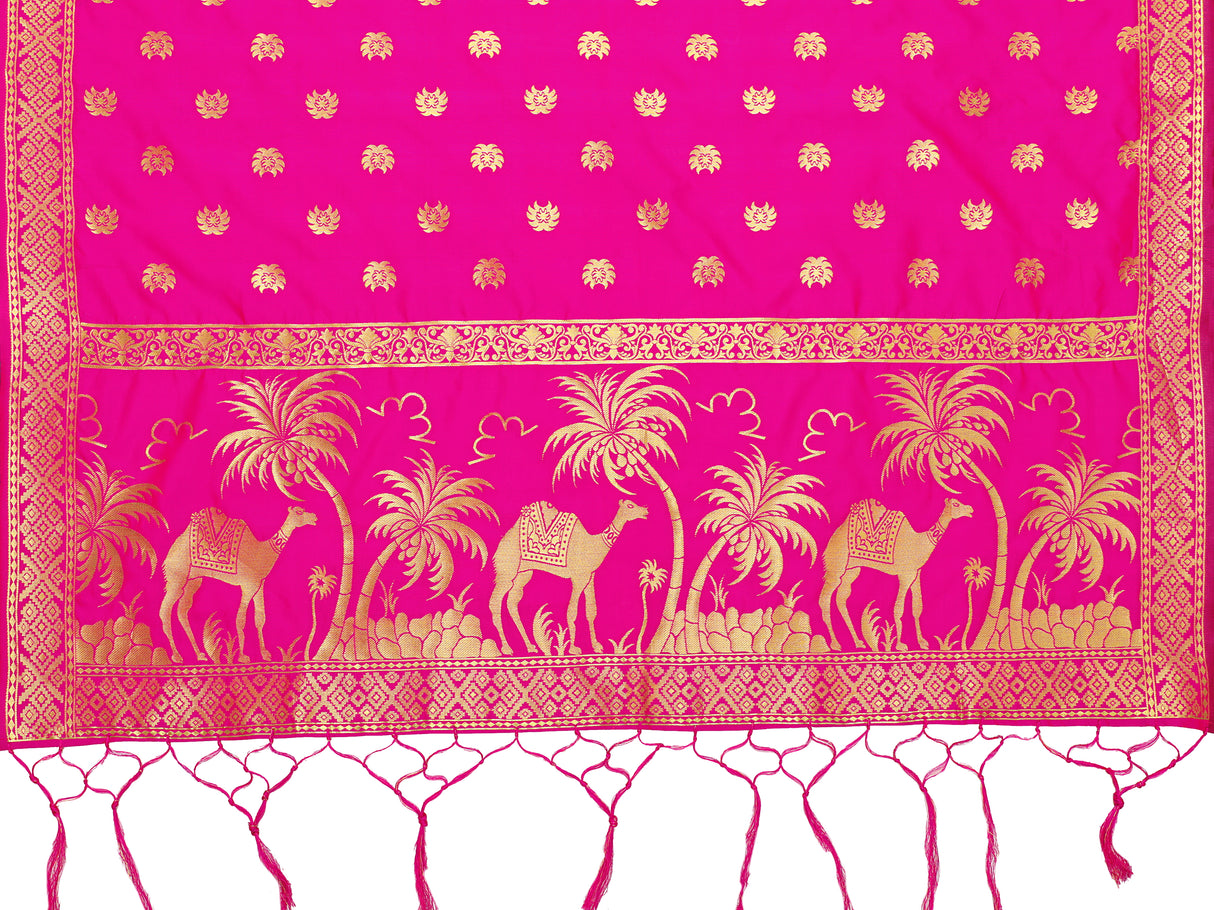 MIMOSA Women's Banarasi Art Silk dupatta Color Pink